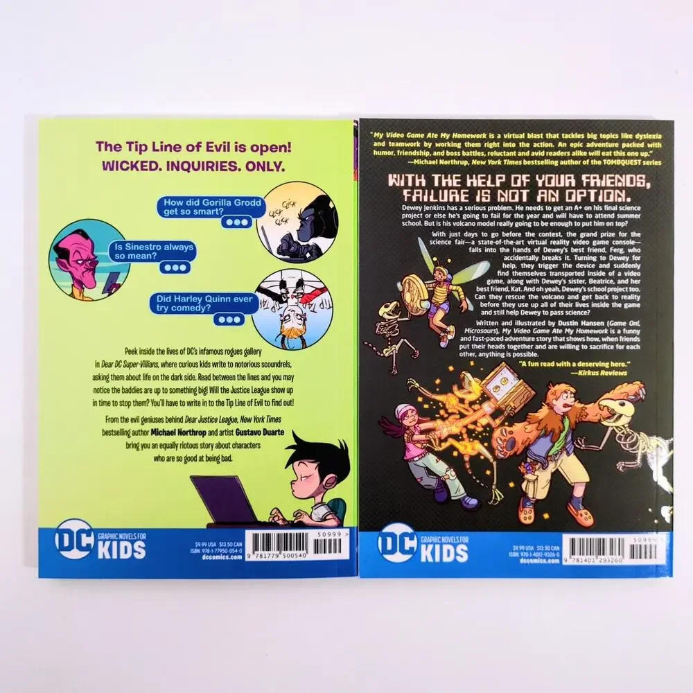 DC Graphic Novels for Kids Lot: Dear Super-Villains & My Video Game Ate My